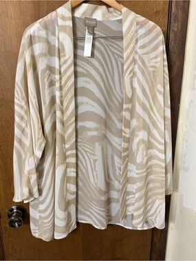 Chico's 3 (XL/16) Beige and Cream Zebra Print Open Cardigan